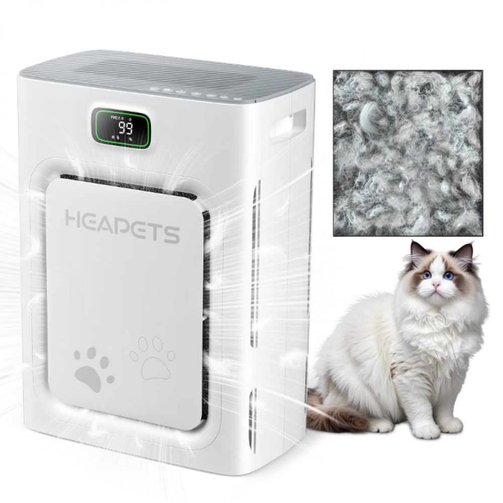 Grey HEAPETS P358 pet air purifier with dual-sided air intake.