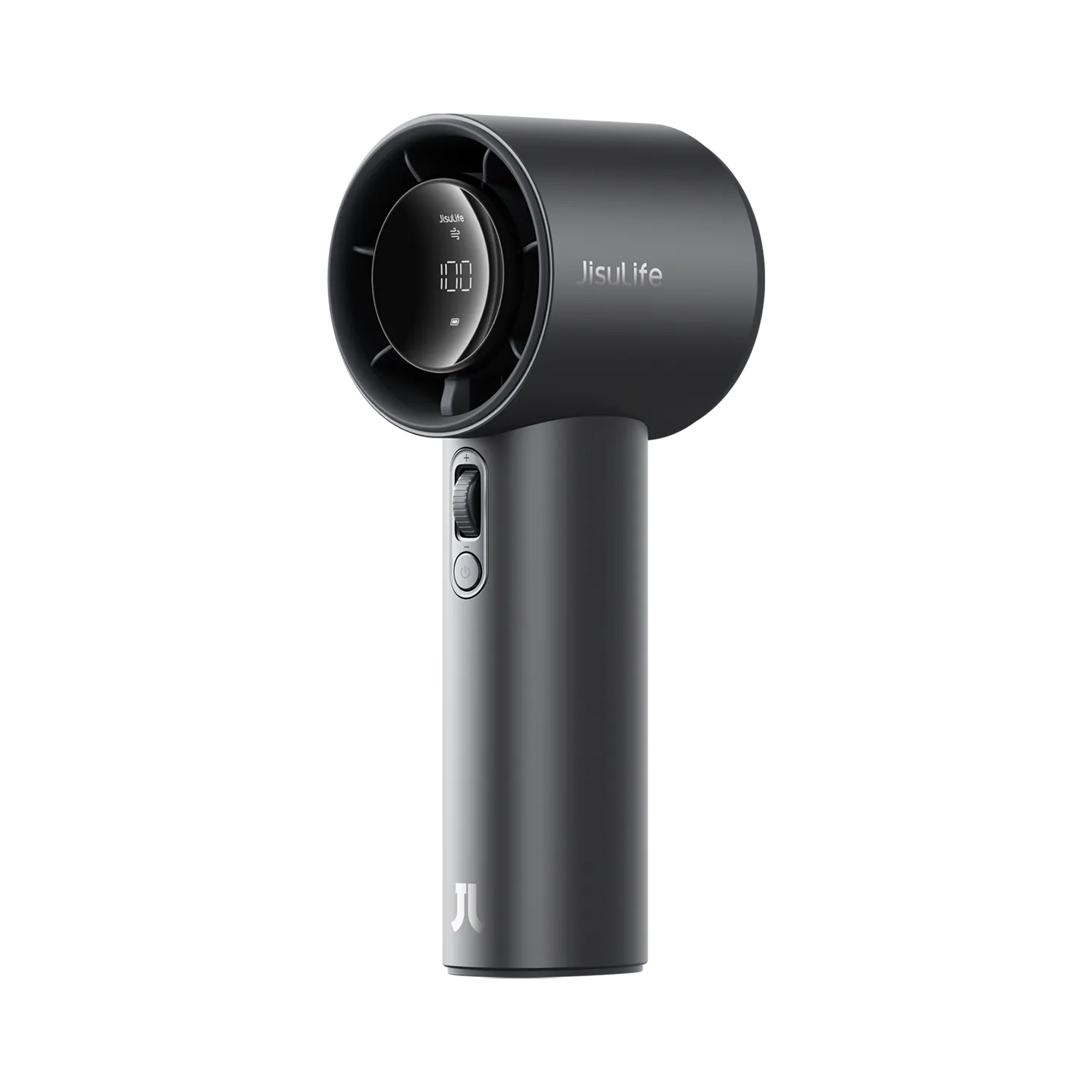 Dark grey JisuLife Pro1 S handheld fan with digital display.