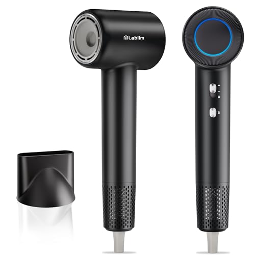 Black Labiim high-speed ionic hair dryer with concentrator attachment.