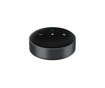 Compact round WiiM Mini wireless music streamer.